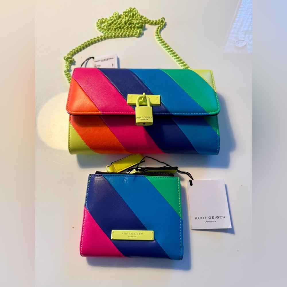 Kurt Geiger Women's Neon striped Hang Bag Yellow Chain